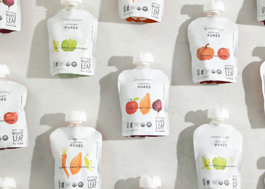 white leaf regeneratively farmed baby food puree pouches