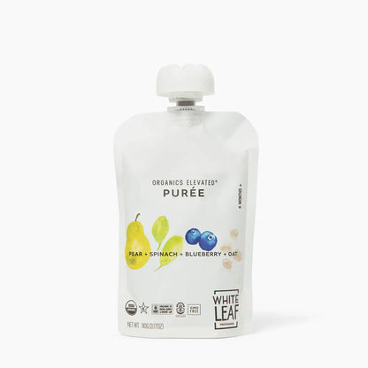 Organic Regeneratively Farmed Pear + Spinach + Blueberry + Oat Toddler Food Pouch | White Leaf Provisions