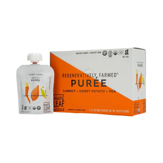 Box of Organic Regeneratively Farmed® Carrot + Sweet Potato + Pea Puree