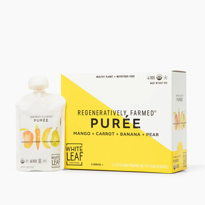 Organic Regeneratively Farmed® Mango + Carrot + Banana + Pear Puree | White Leaf Provisions Baby Food Pouch