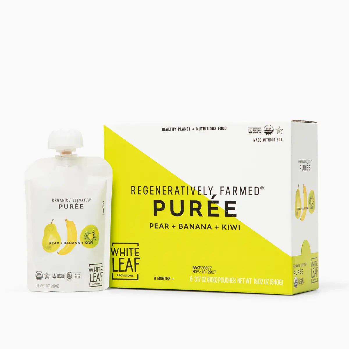 Organic Regeneratively Farmed® Pear + Banana + Kiwi Puree | White Leaf Provisions