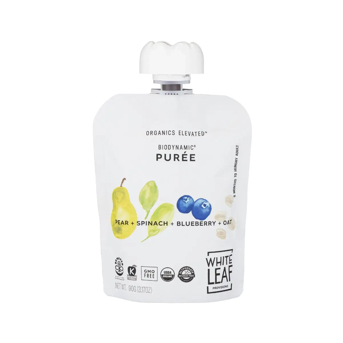 Organic Regeneratively Farmed Pear + Spinach + Blueberry + Oat Toddler Food Pouch | White Leaf Provisions