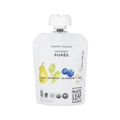 Organic Regeneratively Farmed Pear + Spinach + Blueberry + Oat Toddler Food Pouch | White Leaf Provisions